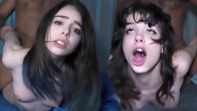 Snow white teens enjoy doggie