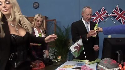 enormous breasted Brits Stacey Saran And Emma arse gargle And fuck In Mmff 4 way